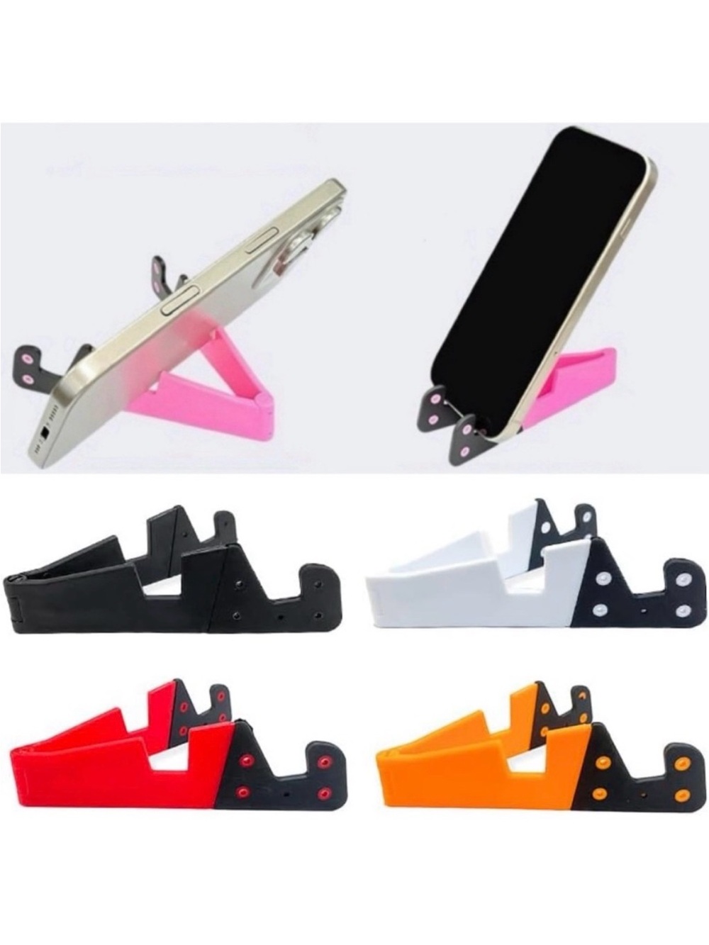 New Pack of 4 Universal Folding Phone Stands in Black, White, Red & Orange